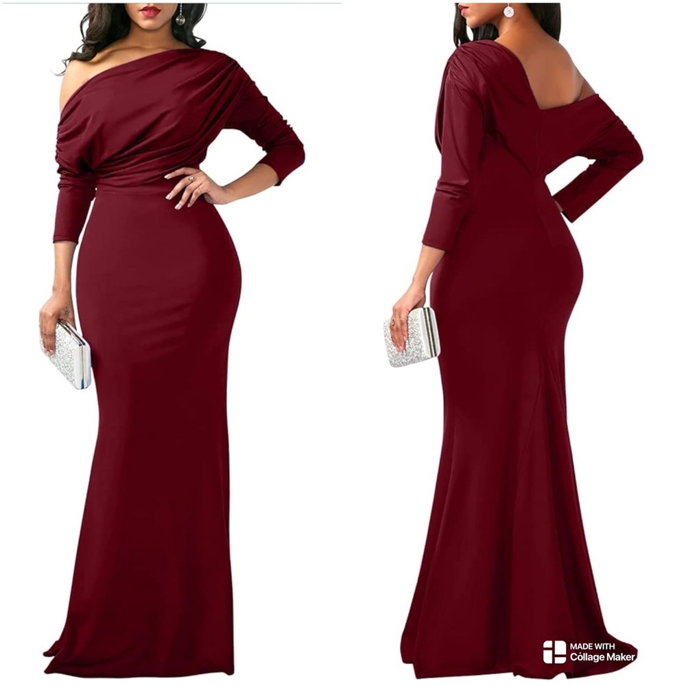 Elegant One Shoulder Burgundy Dress